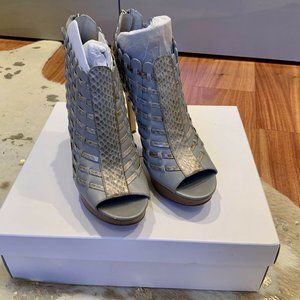 Calvin Klein Black Woven Leather Rayven Ankle Bootie Open Toe Heels Pumps 7.5M